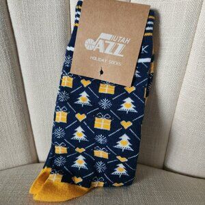 NEW Utah Jazz holiday socks Zions Bank yellow blue logo basketball